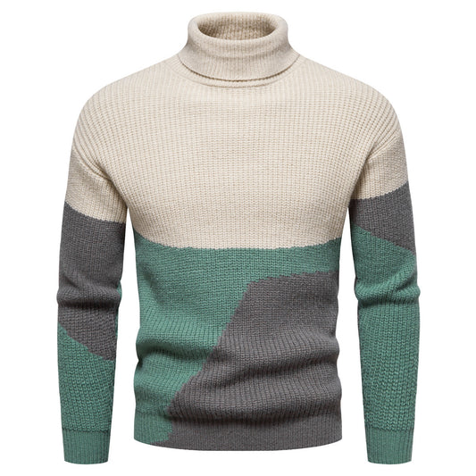 Pull à col roulé tricoté en blocs de couleurs pour hommes