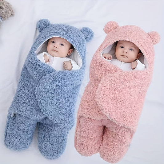 Sac de couchage d'hiver pour bébé, sac de couchage imprimé ours, adapté aux bébés âgés de 0 à 10 mois, tapis de sieste doux avec oreiller amovible