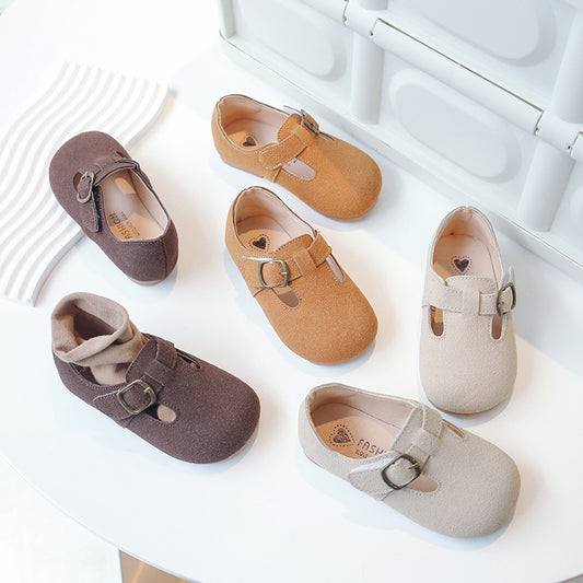 Chaussures pour enfants plates rétro polyvalentes petites chaussures en cuir