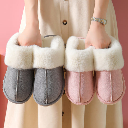 Pantoufles d'hiver en coton et daim pour femmes