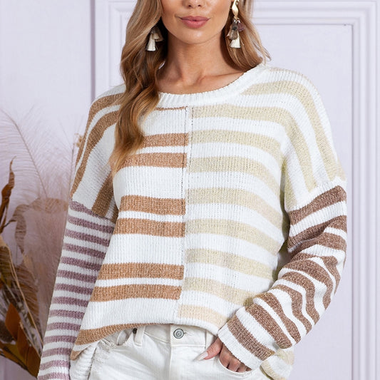 Simple Versatile Striped Printed Sweater For Women