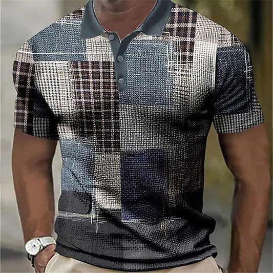 Polo de golf pour hommes, chemise d'extérieur décontractée, couleur 3D assortie, imprimé géométrique